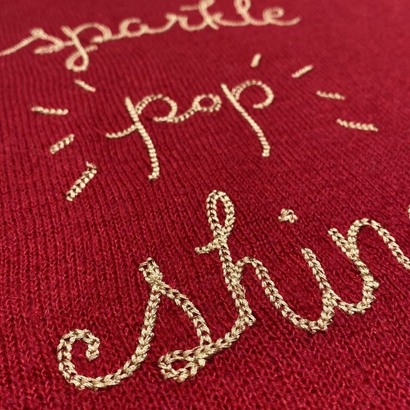 Loft Sparkle Pop Shine Embroidered Sweater 💗 Red & Gold - Picture 12 of 16